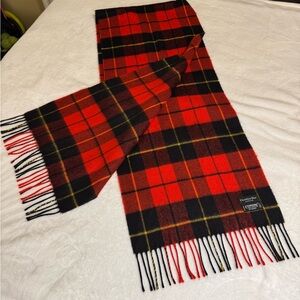 Authentic Christian Dior Cashmaire Red Plaid Fringe Scarf 67”x14” LG Size & Soft
